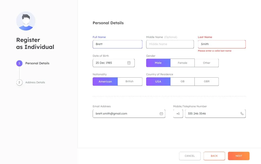Bright Bank: Registration as an individual.