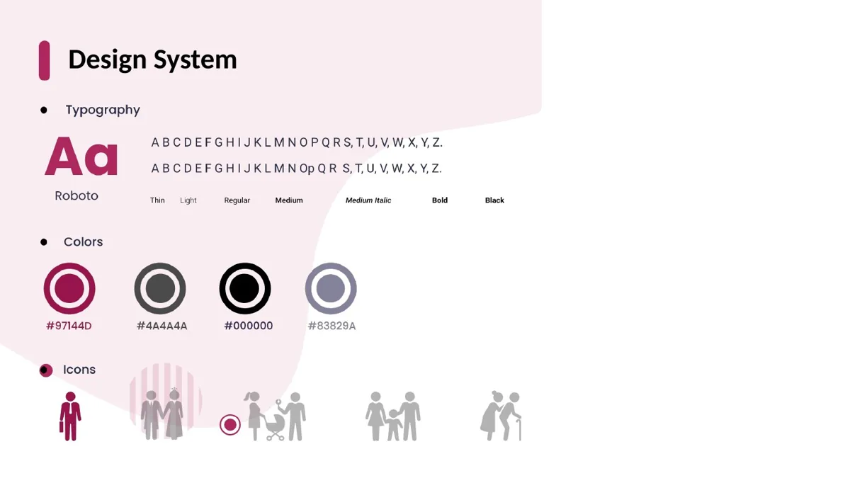 mSales design system: Roboto type, colours and icons