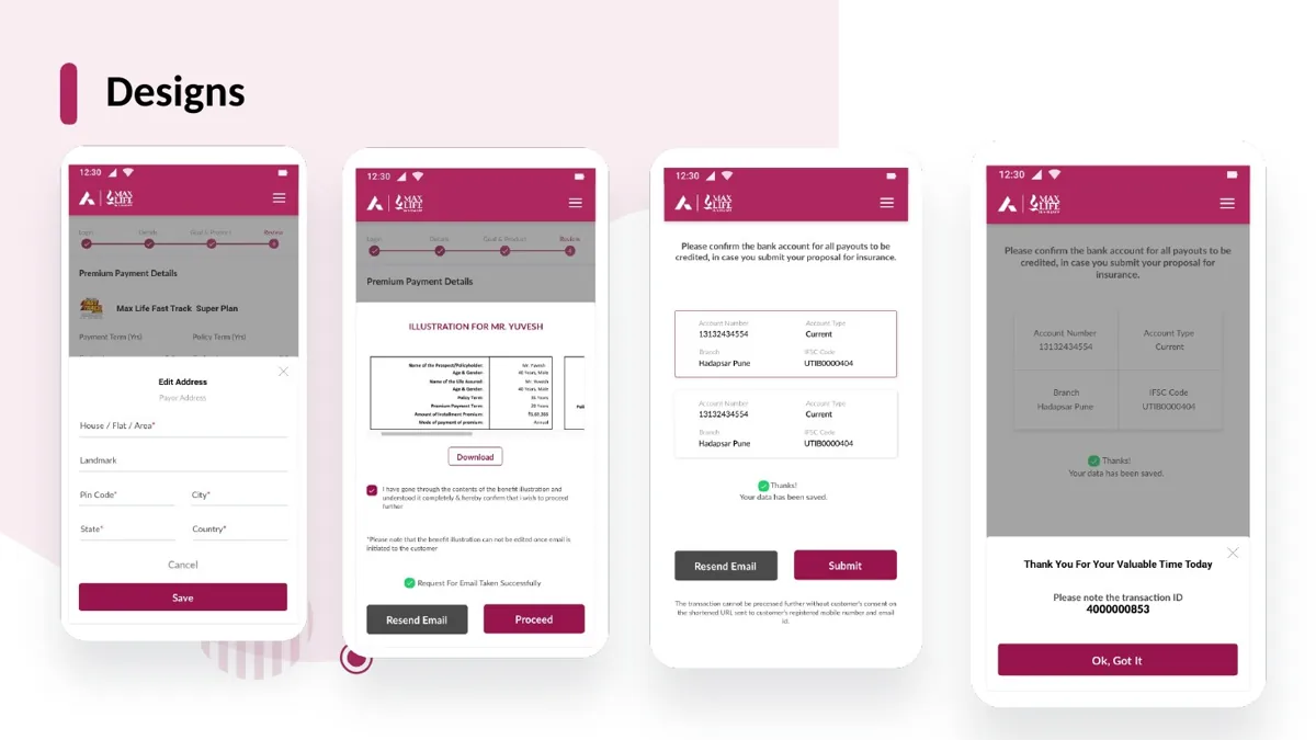 mSales confirmation screens