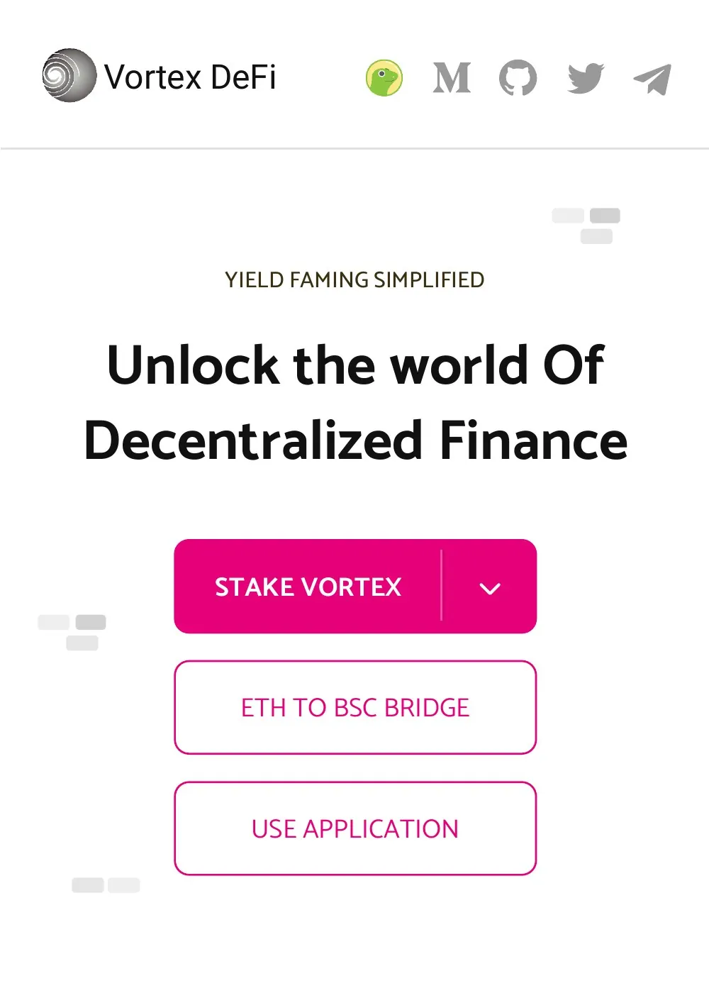 Vortex DeFi redesign: Ecosystem and supporting sections.